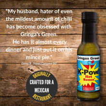 Load image into Gallery viewer, Customer quote and origin story for Gringa’s Green hot sauce – trust-building image